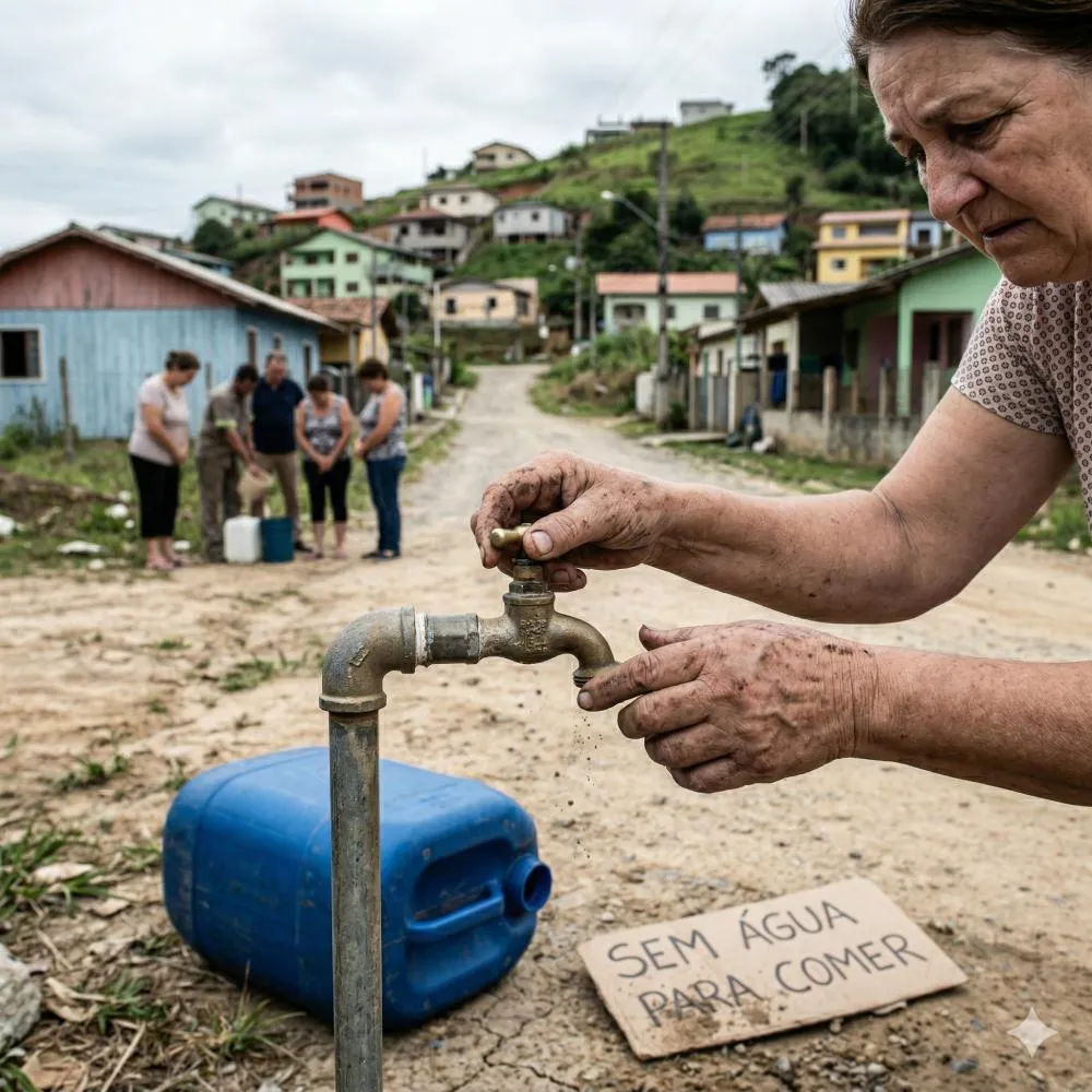 Com torneiras secas e sem respostas da empresa responsável, moradores recebem visita de Ademir A. Da Silva (Lico da Ilse) para avaliar a gravidade do desabastecimento.